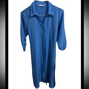 Elegant Blue Button-Down Shirt Dress